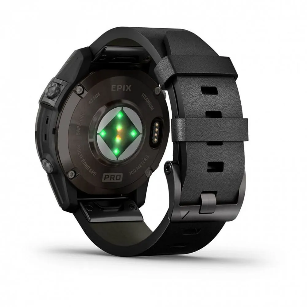 Часы Garmin Epix Pro (Gen 2) Sapphire Edition 47 mm Carbon Gray DLC Titanium Black Leather Band