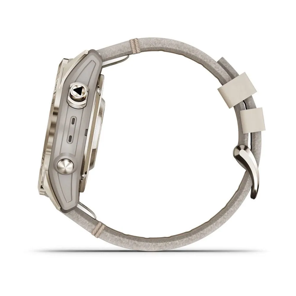 Часы Garmin Fenix 7S Pro - Sapphire Solar Soft Gold Limestone Leather Band