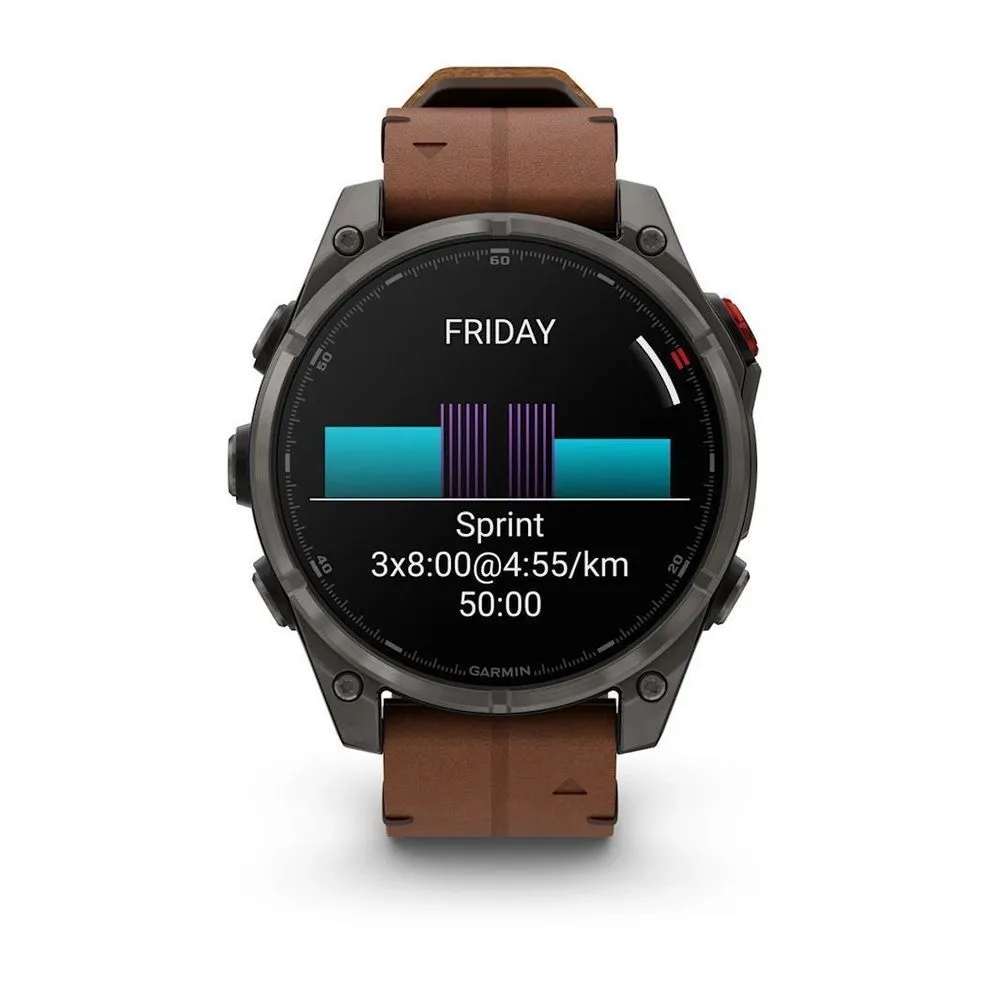 Часы Garmin Fenix 8 Pro - 47 mm AMOLED Sapphire Carbon Gray DLC Titanium / Chestnut Leather Band