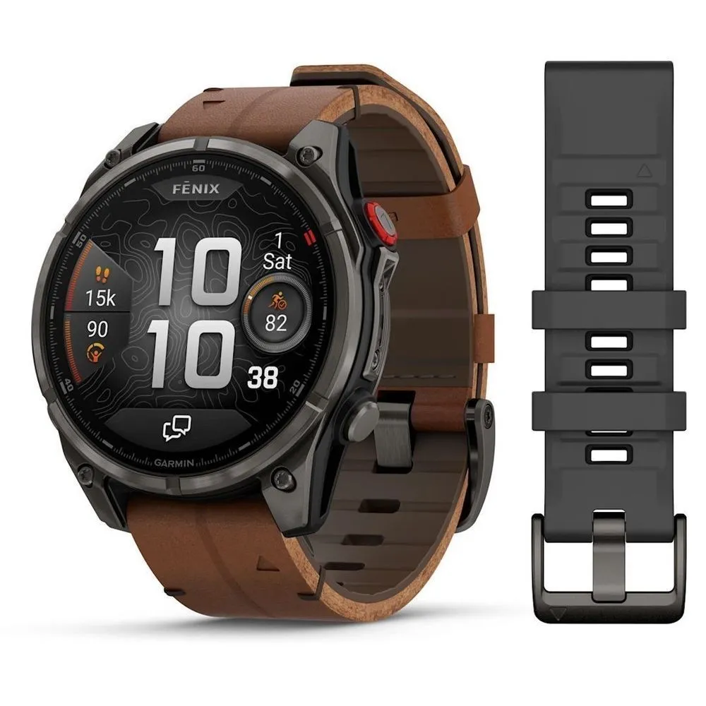 Часы Garmin Fenix 8 Pro - 47 mm AMOLED Sapphire Carbon Gray DLC Titanium / Chestnut Leather Band