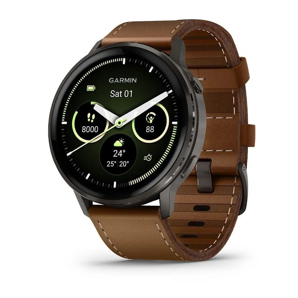 Часы Garmin Venu 4 - 45mm Slate / Black Silicone / Brown Leather Band