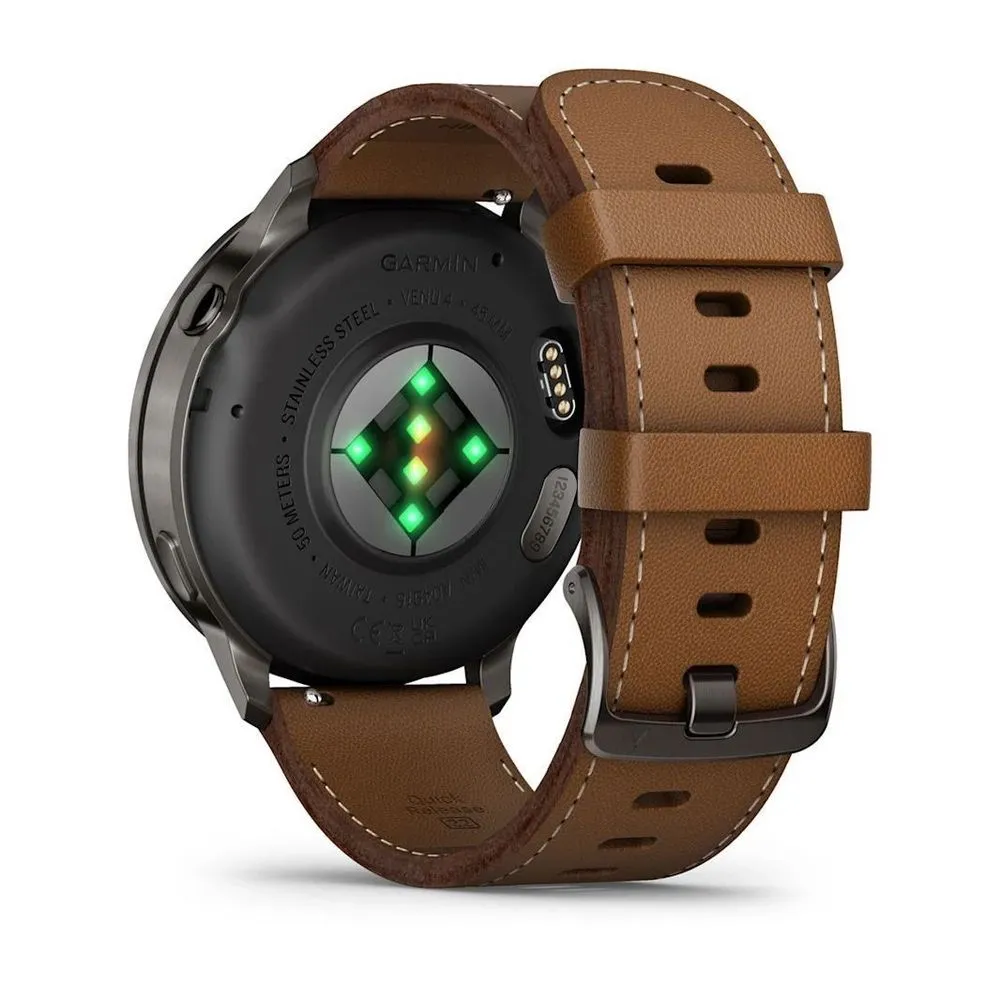 Часы Garmin Venu 4 - 45mm Slate / Black Silicone / Brown Leather Band