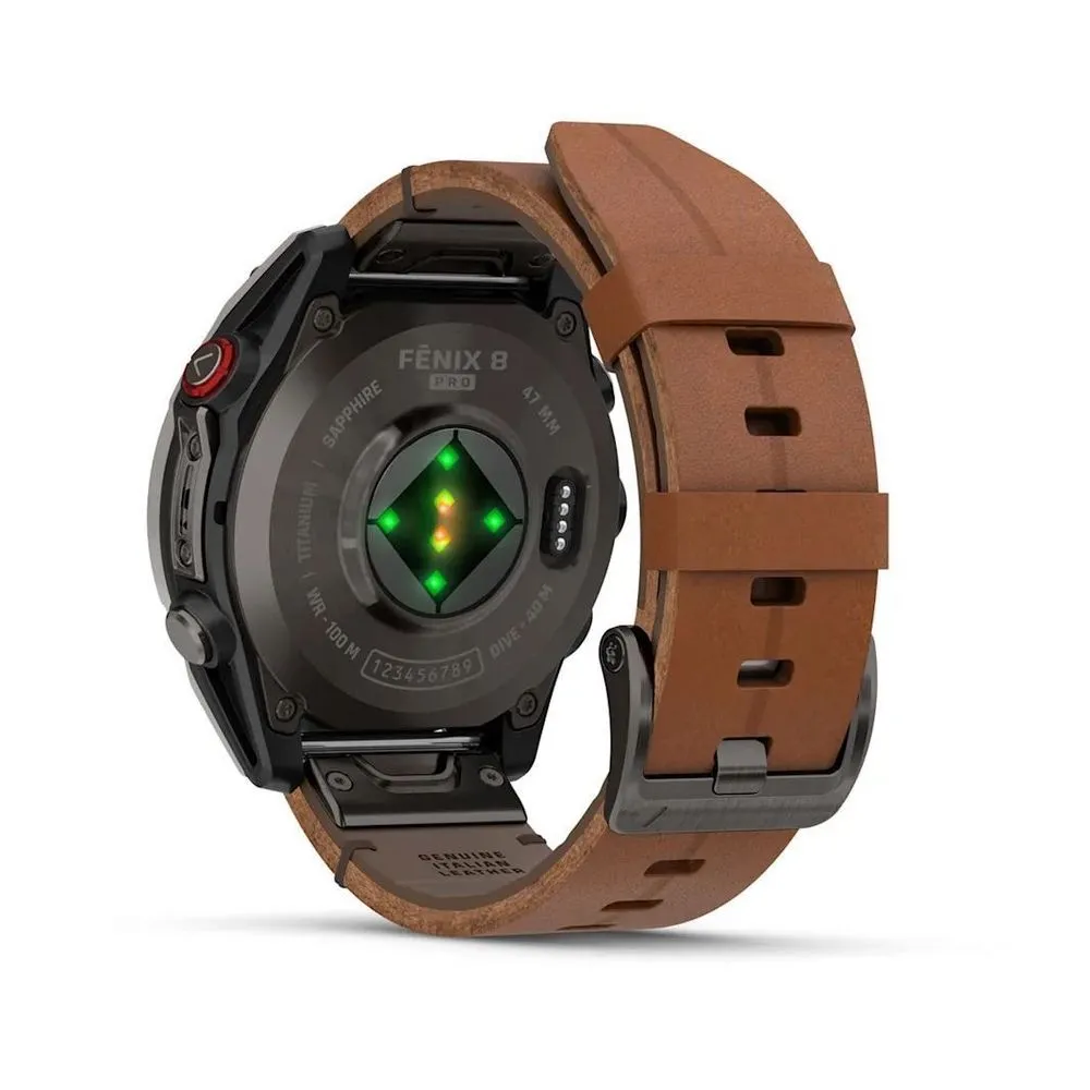 Часы Garmin Fenix 8 Pro - 47 mm AMOLED Sapphire Carbon Gray DLC Titanium / Chestnut Leather Band