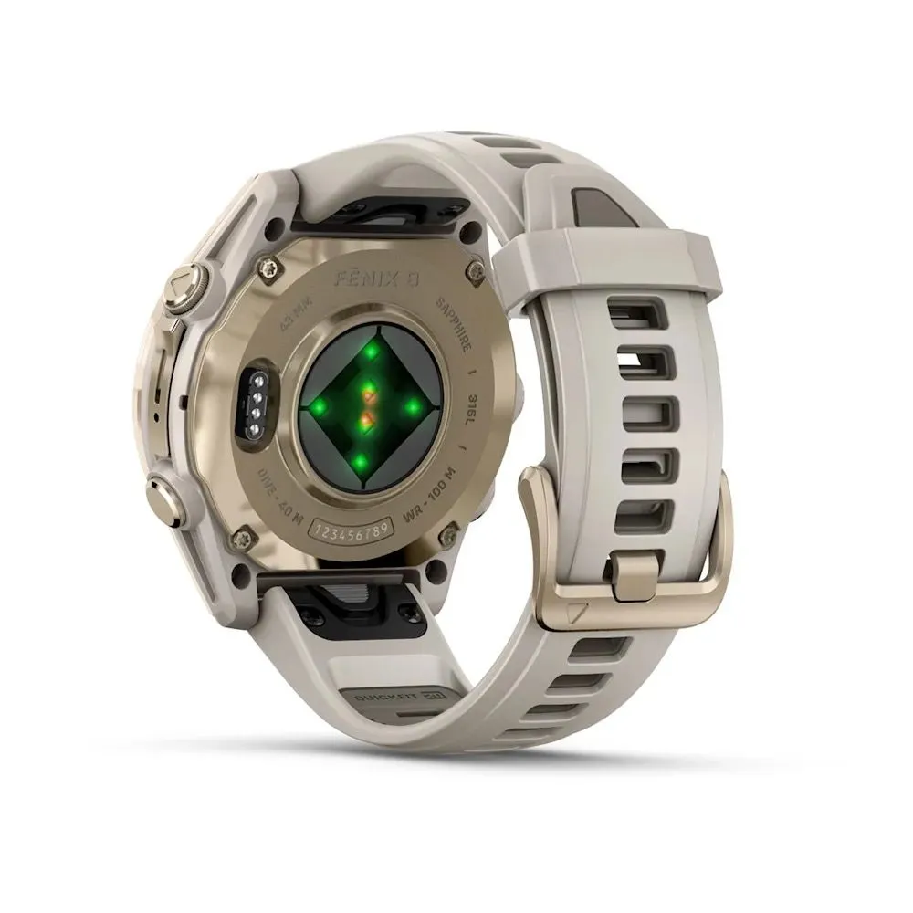 Часы Garmin Fenix 8 - 43 mm AMOLED Sapphire Soft Gold Fog Gray / Dark Sandstone