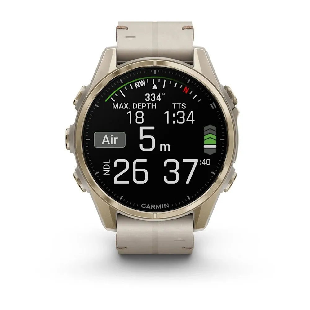 Часы Garmin Fenix 8 - 43 mm AMOLED Sapphire Soft Gold / Limestone Leather Band