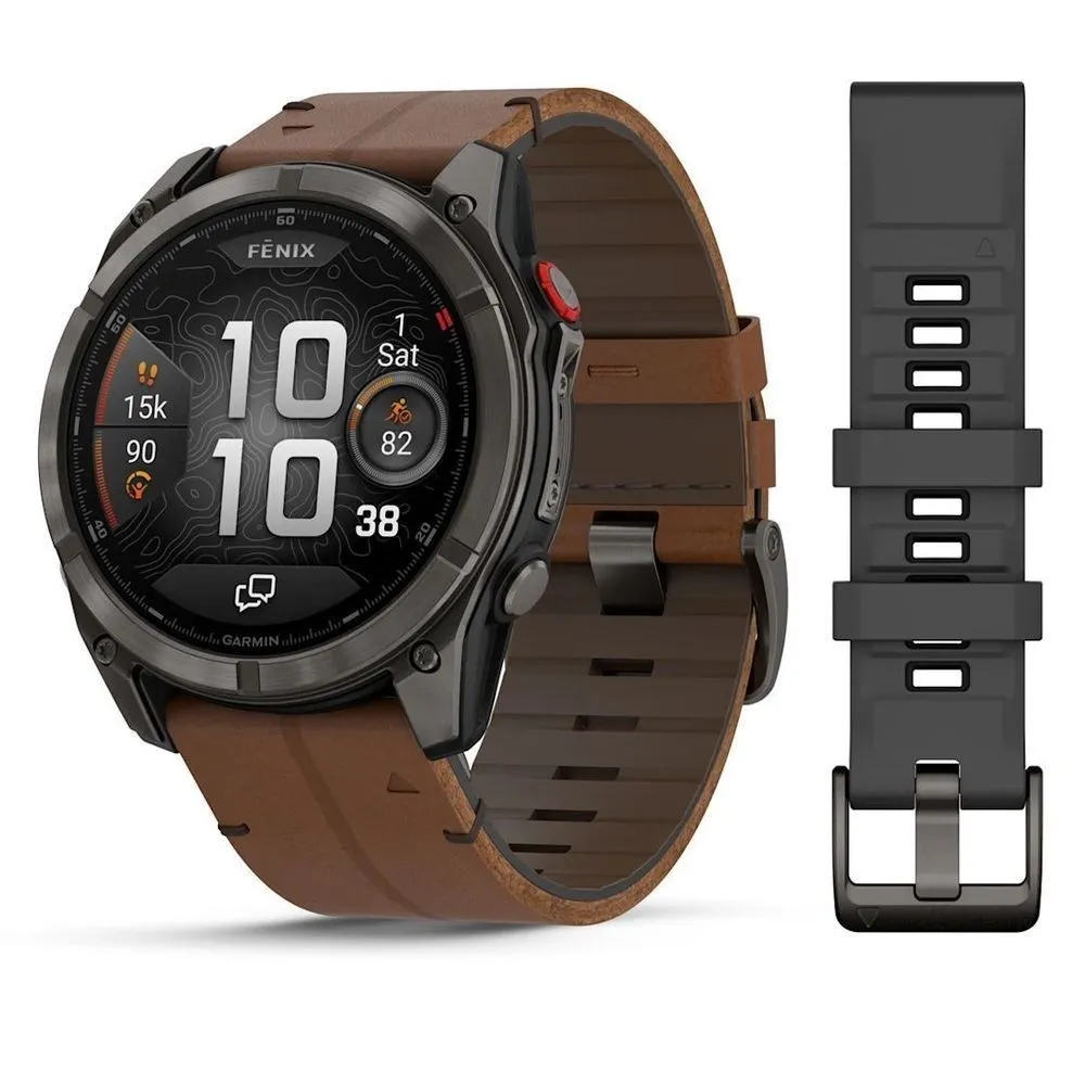 Часы Garmin Fenix 8 Pro - 51 mm AMOLED Sapphire Carbon Gray DLC Titanium / Chestnut Leather Band
