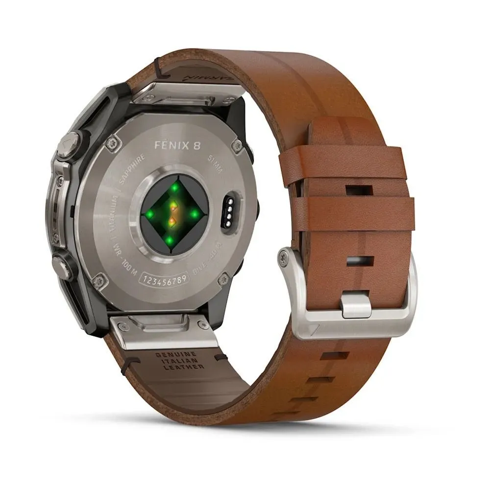 Часы Garmin Fenix 8 - 51 mm AMOLED Sapphire Titanium / Chestnut Leather Band