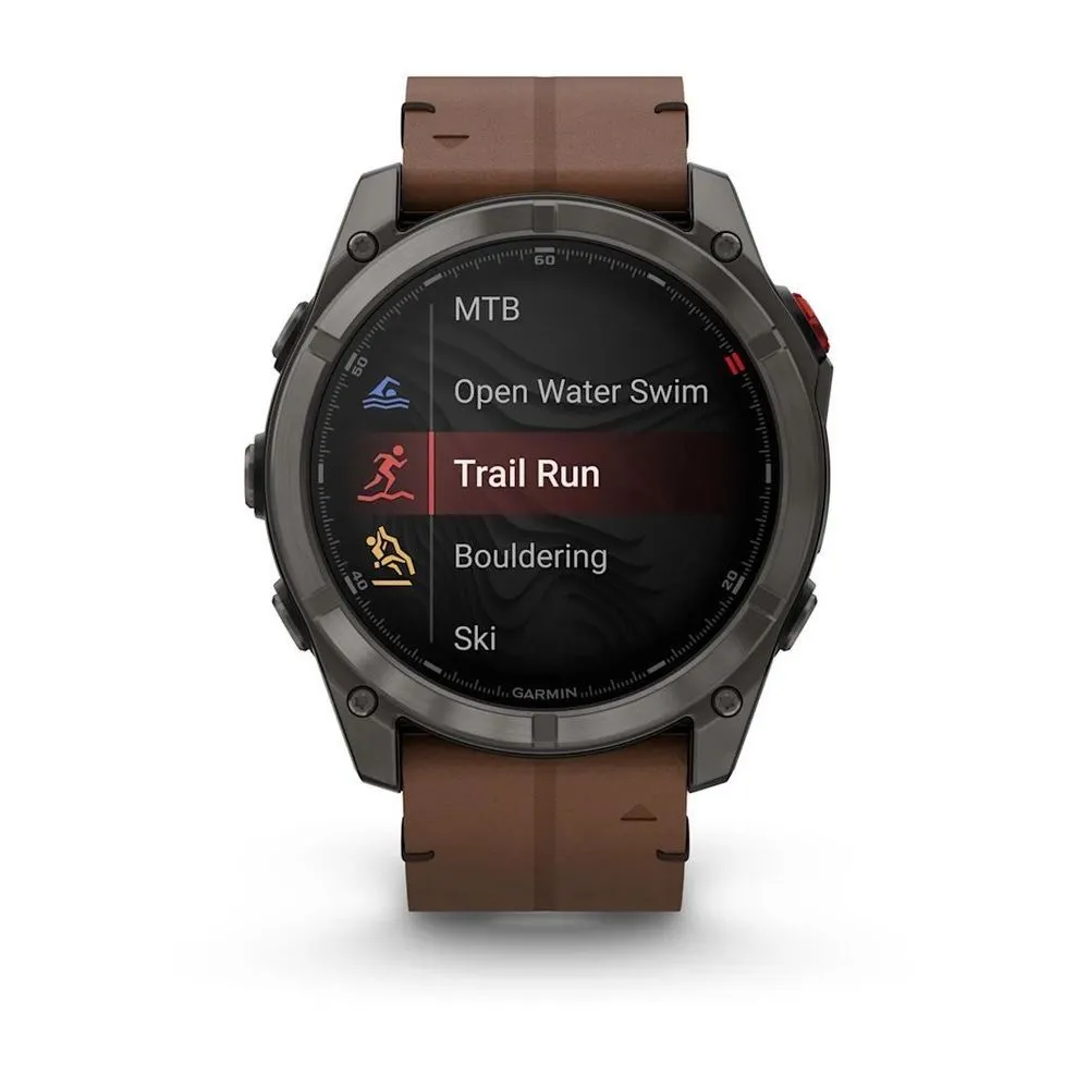 Часы Garmin Fenix 8 Pro - 51 mm AMOLED Sapphire Carbon Gray DLC Titanium / Chestnut Leather Band