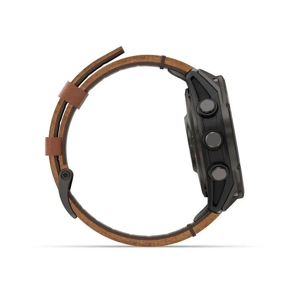 Часы Garmin Fenix 8 Pro - 47 mm AMOLED Sapphire Carbon Gray DLC Titanium / Chestnut Leather Band