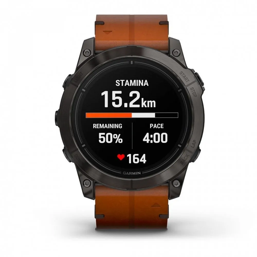 Часы Garmin Epix Pro (Gen 2) Sapphire Edition 51 mm Carbon Gray DLC Titanium Chestnut Leather Band