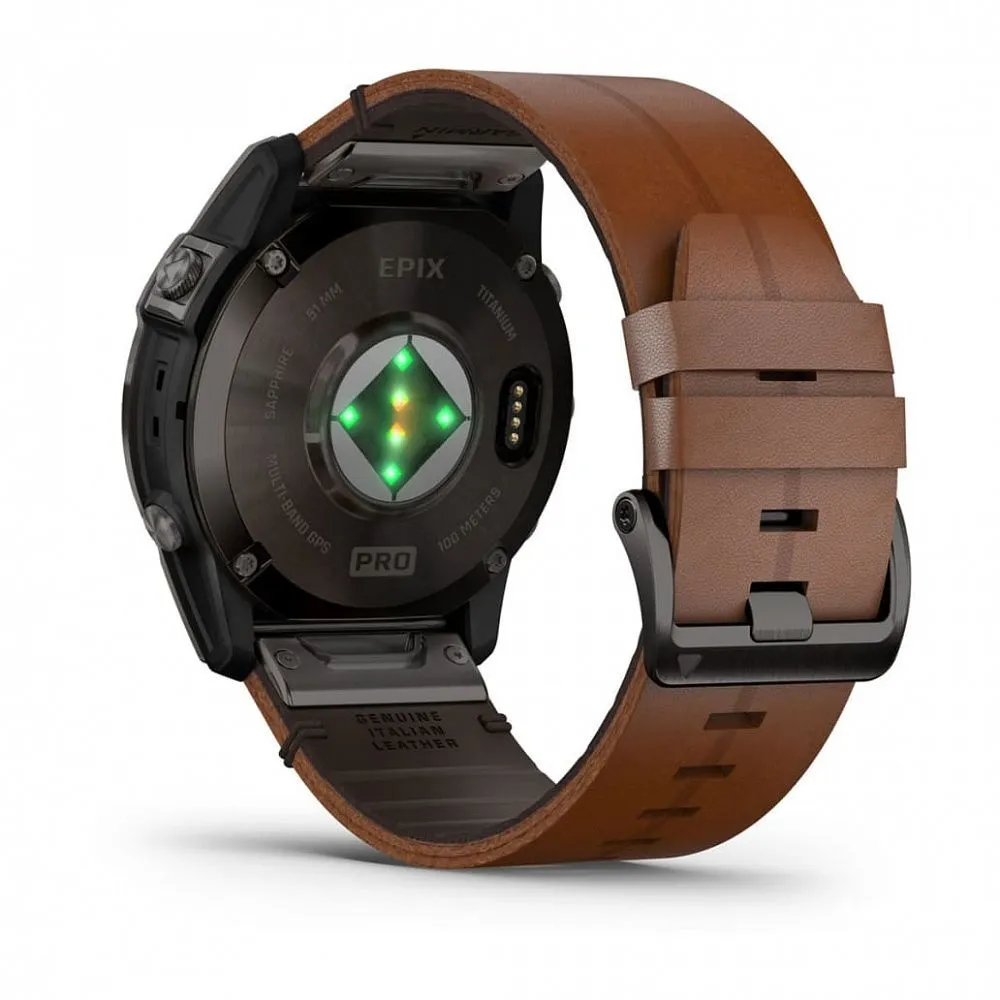 Часы Garmin Epix Pro (Gen 2) Sapphire Edition 51 mm Carbon Gray DLC Titanium Chestnut Leather Band