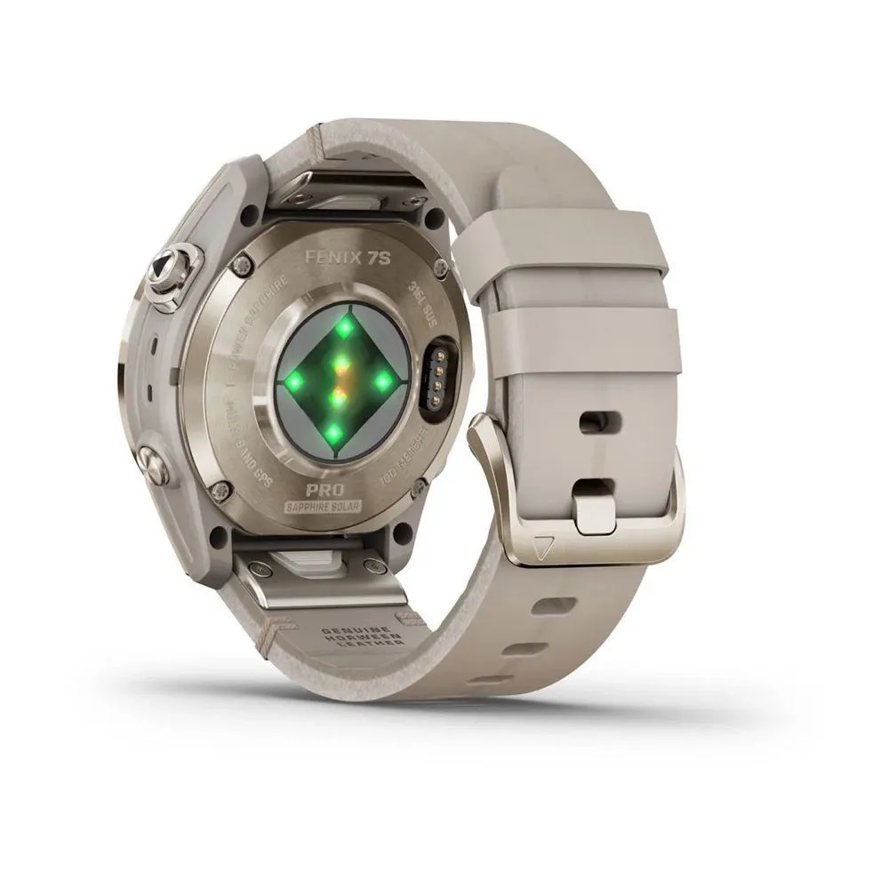 Часы Garmin Fenix 7S Pro - Sapphire Solar Soft Gold Limestone Leather Band