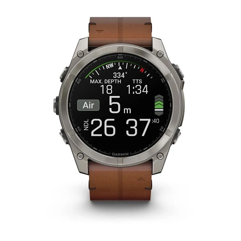 Часы Garmin Fenix 8 - 51 mm AMOLED Sapphire Titanium / Chestnut Leather Band
