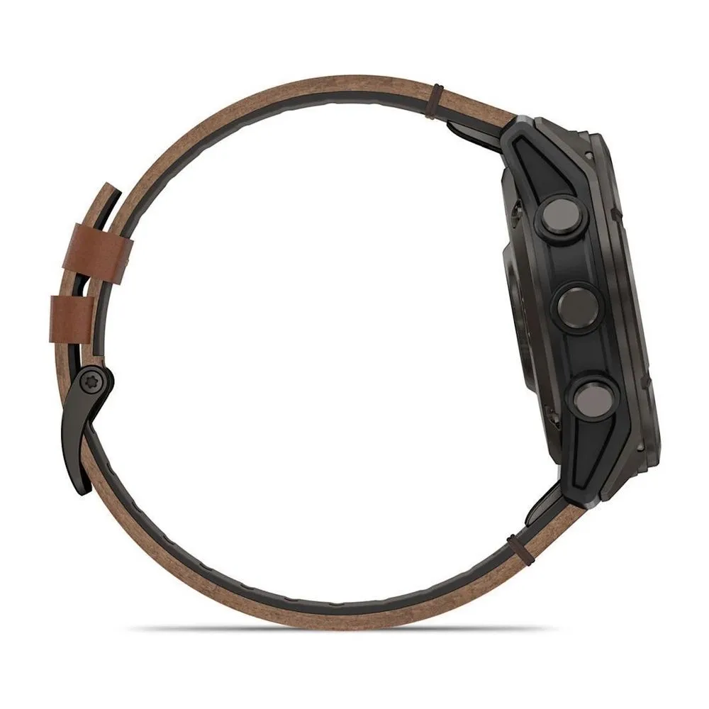 Часы Garmin Fenix 8 Pro - 51 mm AMOLED Sapphire Carbon Gray DLC Titanium / Chestnut Leather Band