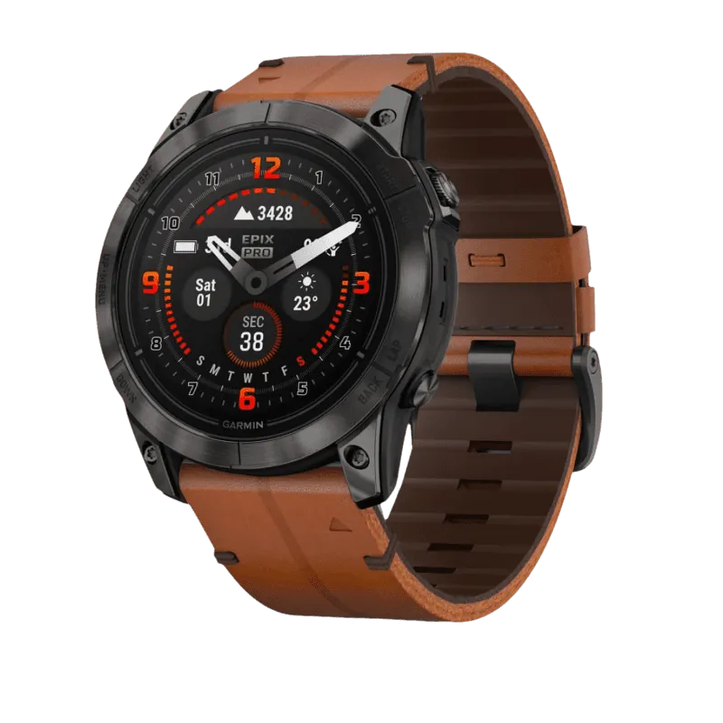 Часы Garmin Epix Pro (Gen 2) Sapphire Edition 51 mm Carbon Gray DLC Titanium Chestnut Leather Band