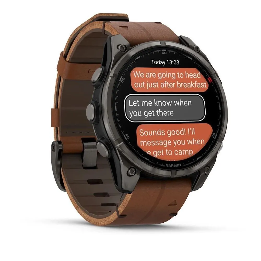 Часы Garmin Fenix 8 Pro - 47 mm AMOLED Sapphire Carbon Gray DLC Titanium / Chestnut Leather Band