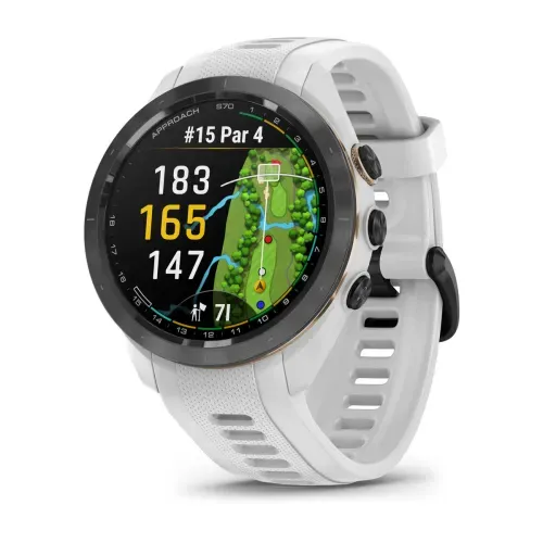 Часы Garmin Approach S70 - 42 mm Black / Peach with White Silicone Band