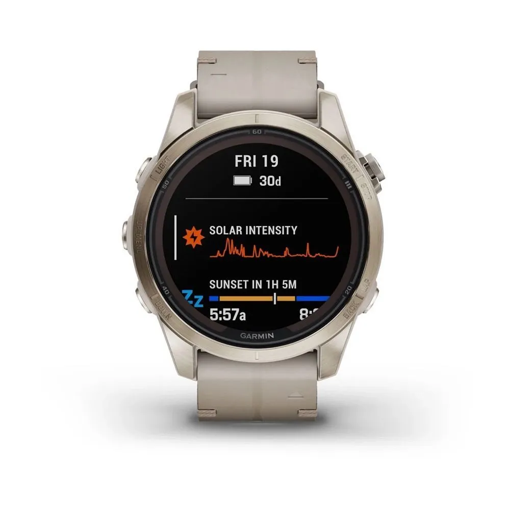 Часы Garmin Fenix 7S Pro - Sapphire Solar Soft Gold Limestone Leather Band