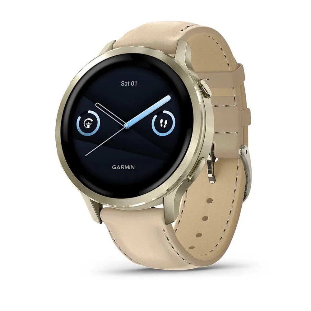 Часы Garmin Venu 4 - 41mm Lunar Gold / Bone Silicone / Light Sand Leather Band