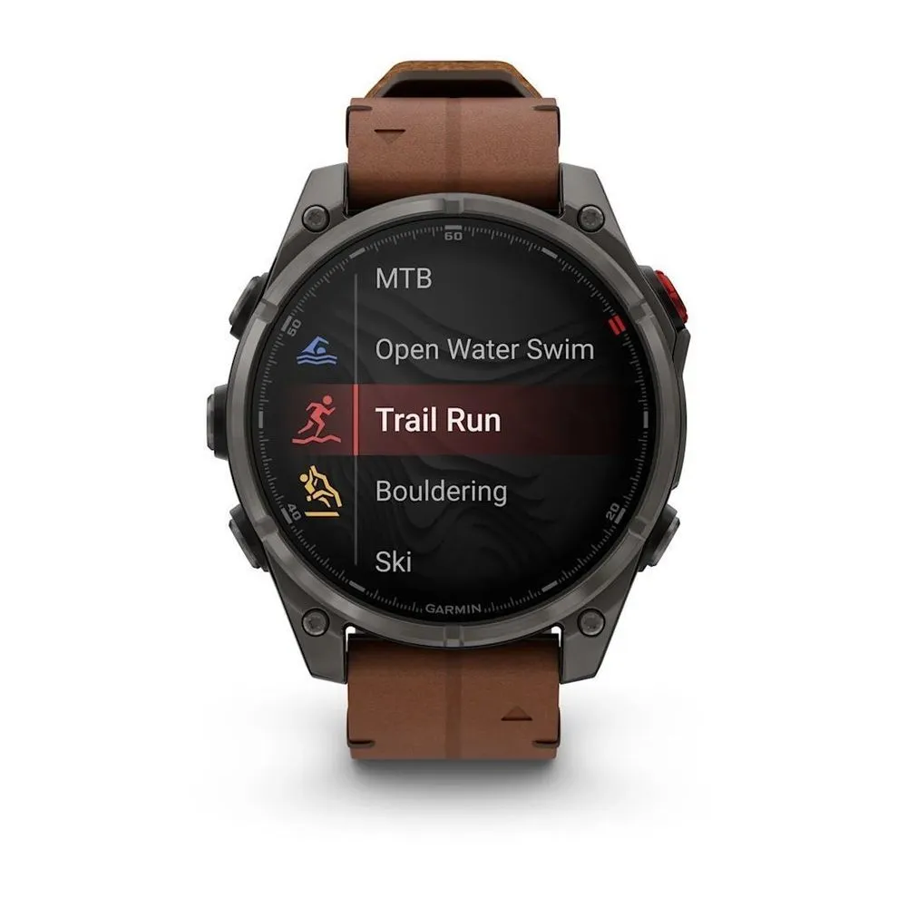 Часы Garmin Fenix 8 Pro - 47 mm AMOLED Sapphire Carbon Gray DLC Titanium / Chestnut Leather Band