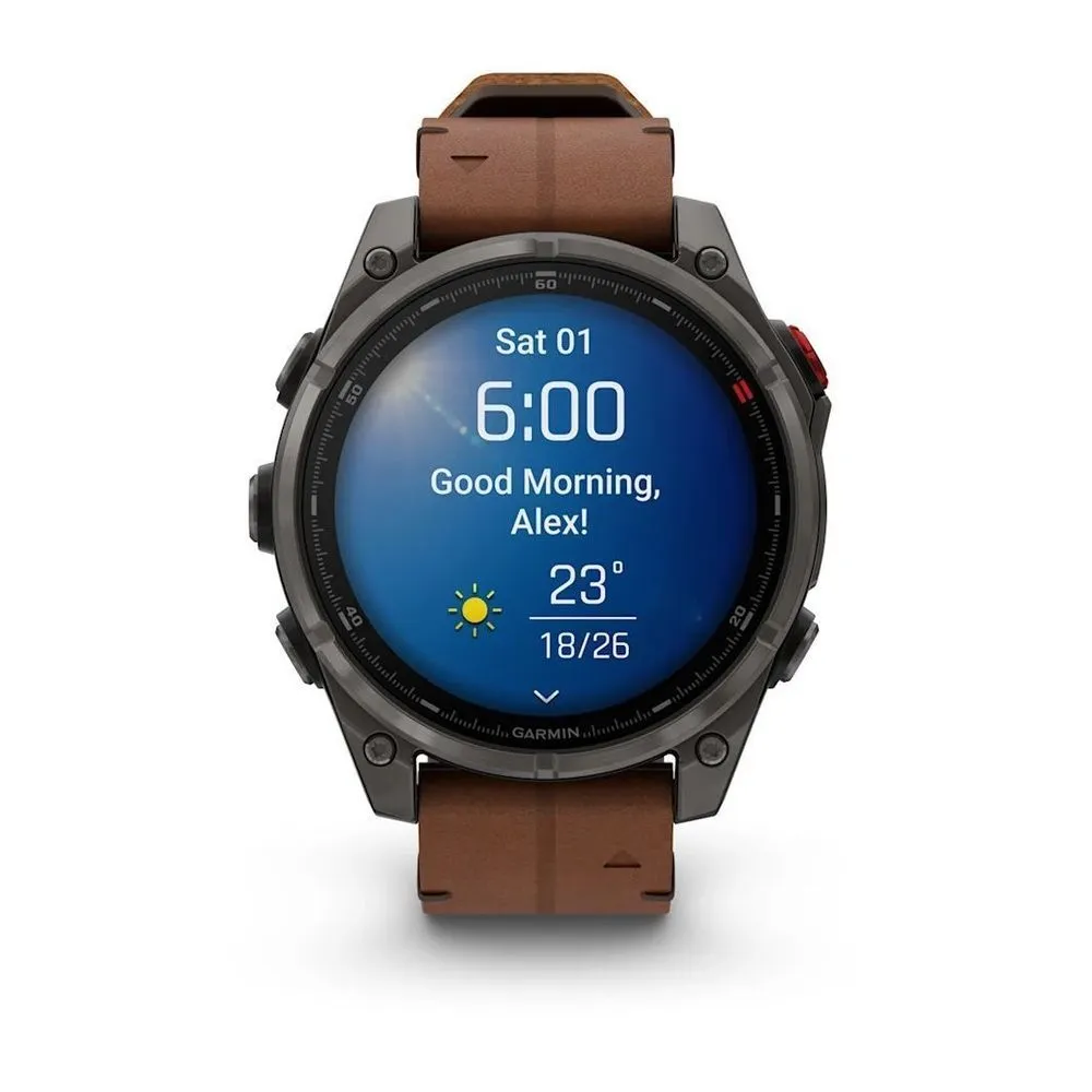 Часы Garmin Fenix 8 Pro - 47 mm AMOLED Sapphire Carbon Gray DLC Titanium / Chestnut Leather Band
