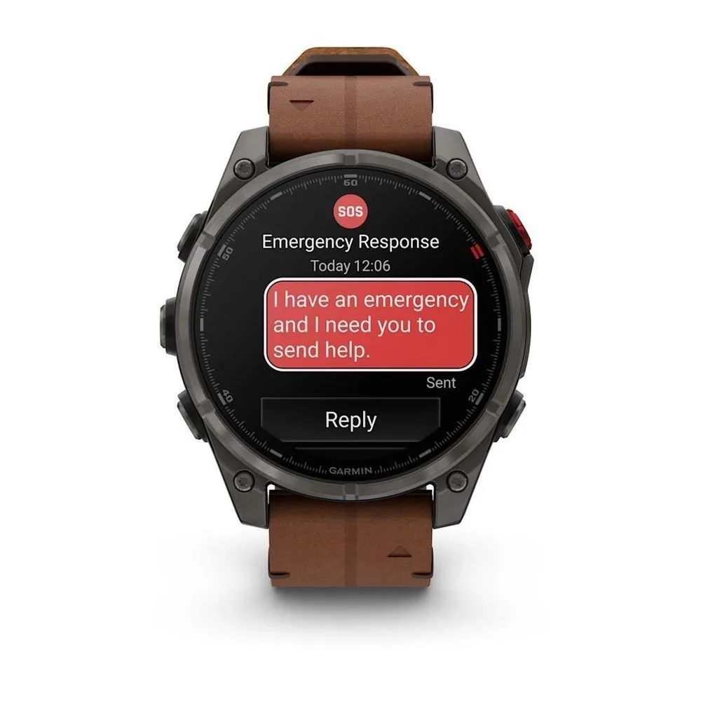 Часы Garmin Fenix 8 Pro - 47 mm AMOLED Sapphire Carbon Gray DLC Titanium / Chestnut Leather Band