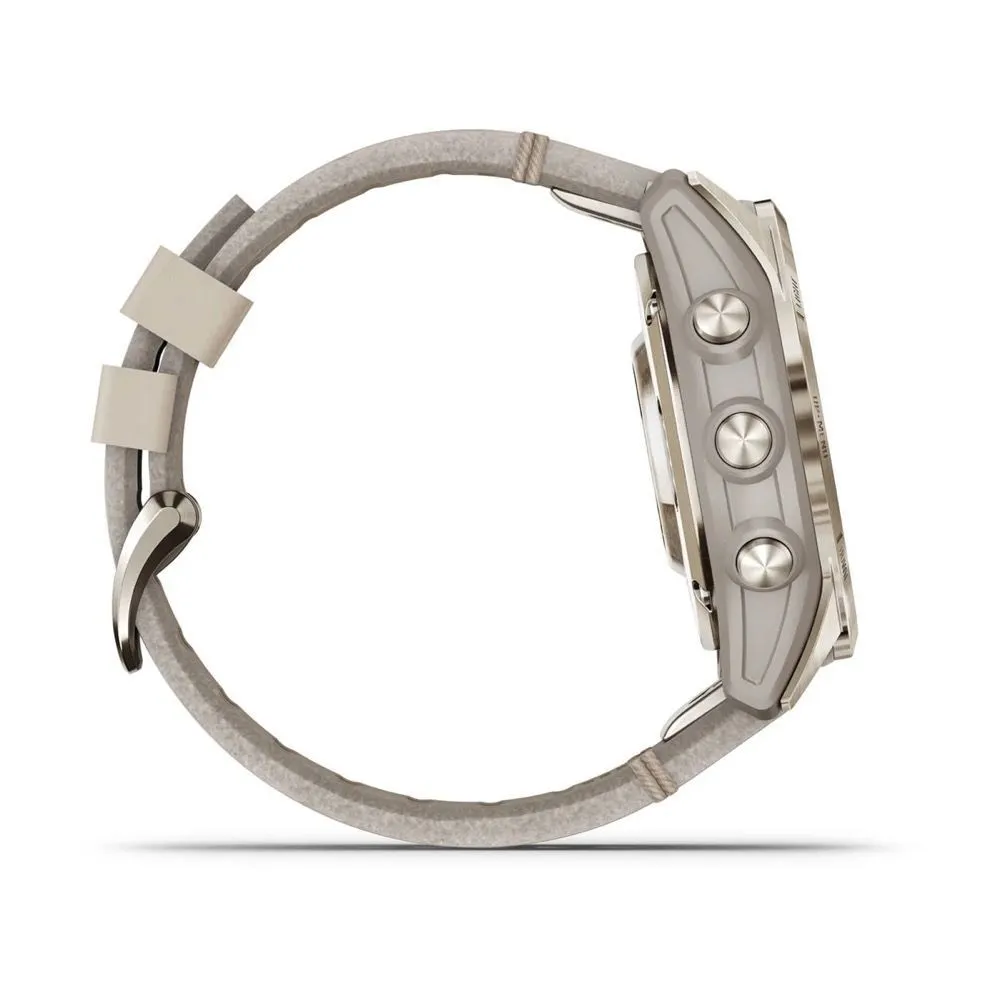 Часы Garmin Fenix 7S Pro - Sapphire Solar Soft Gold Limestone Leather Band