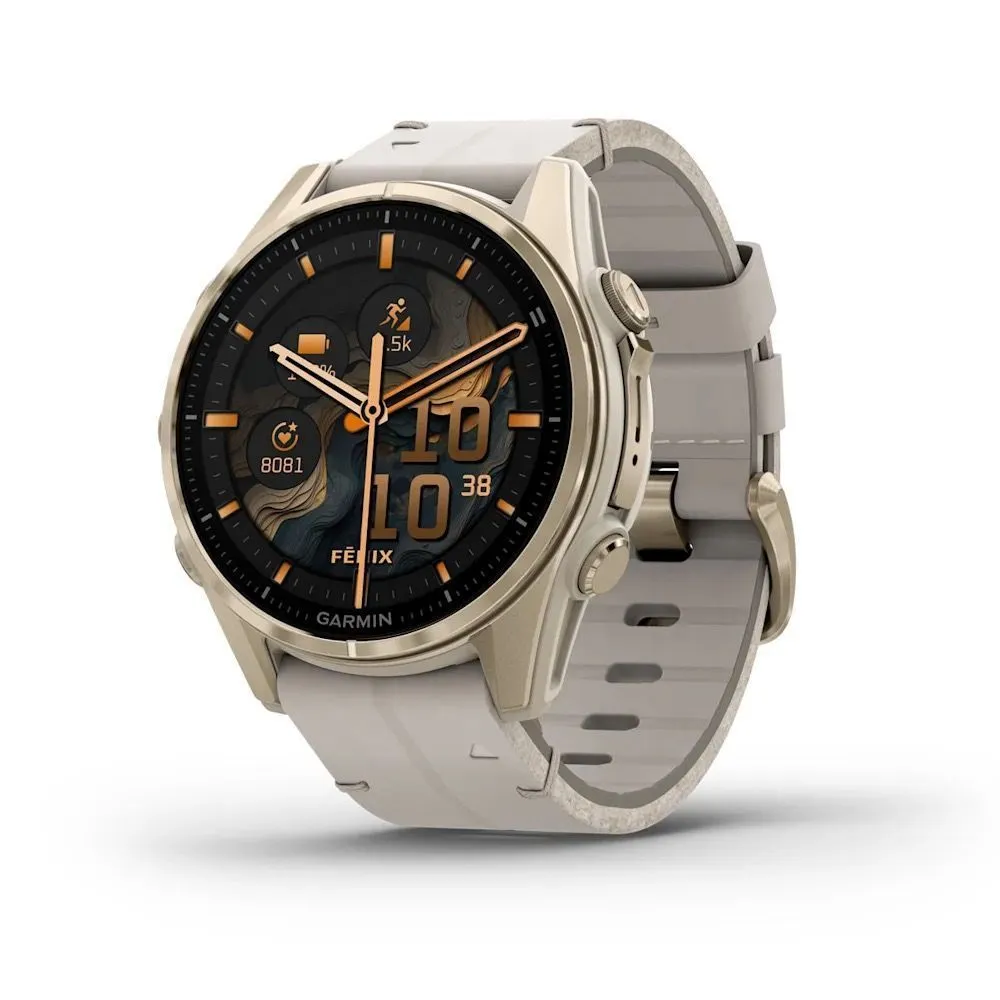 Часы Garmin Fenix 8 - 43 mm AMOLED Sapphire Soft Gold / Limestone Leather Band